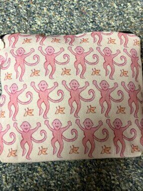 Double sided, lined Monkey Cosmetic zip pouch 8"x7" NWOT